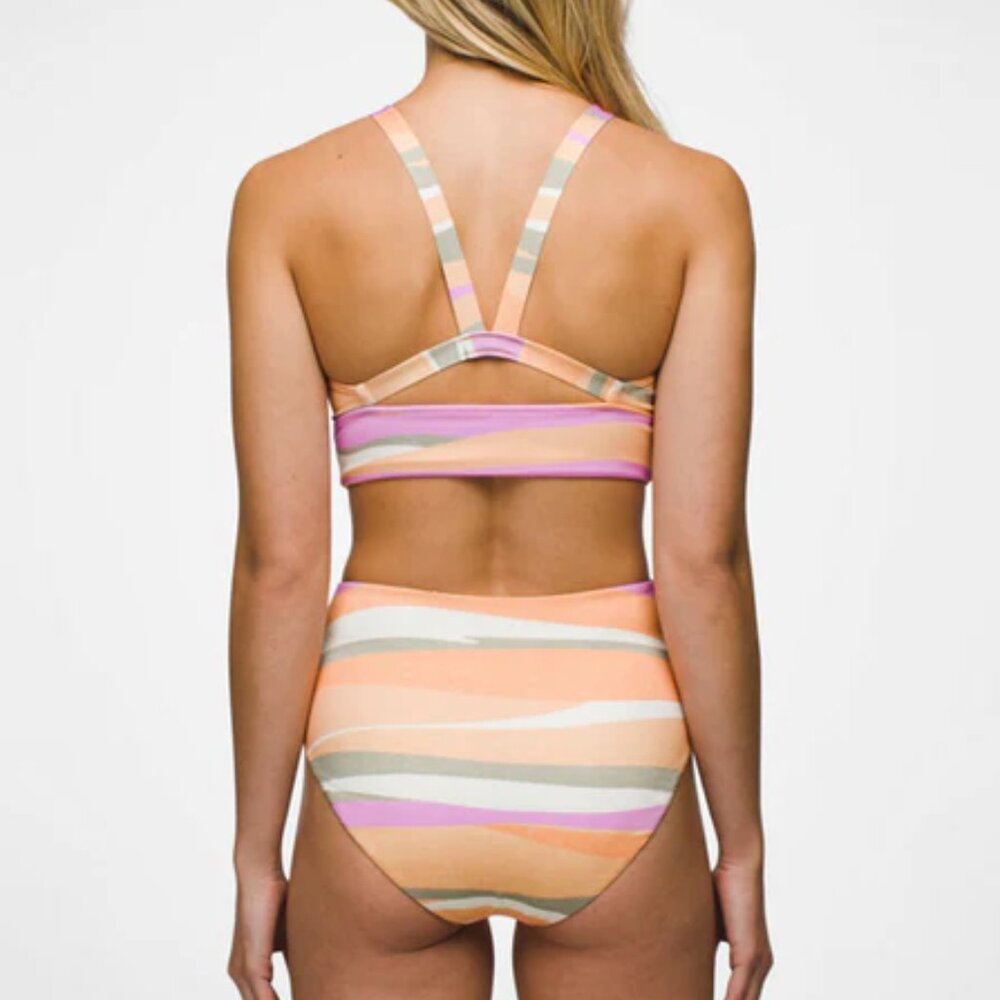 Prana Pastel Stripe High-Waist Bikini bottom in Peach, Pink, Cream, Gray